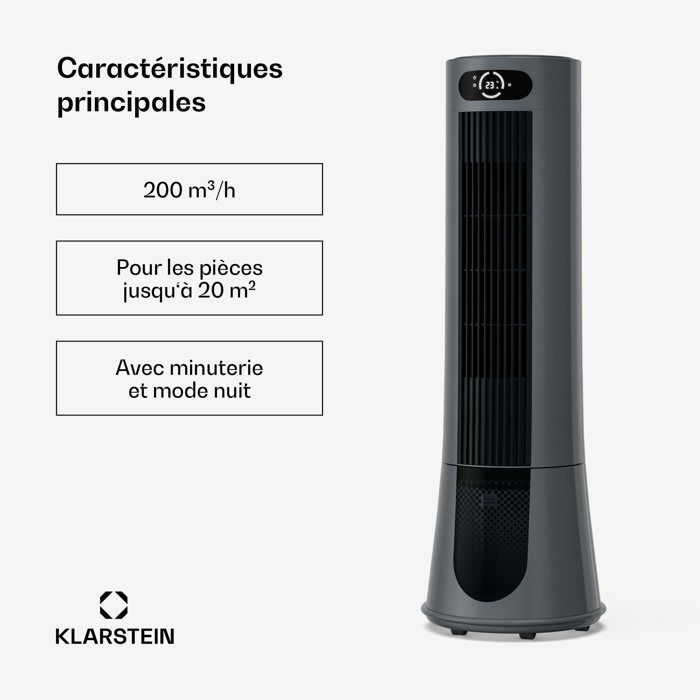 Ventilador enfriador de aire - Klarstein Frost - 200 m³/h - 7 L - 20 m² - 4 modos - 3 niveles de potencia - Control remoto