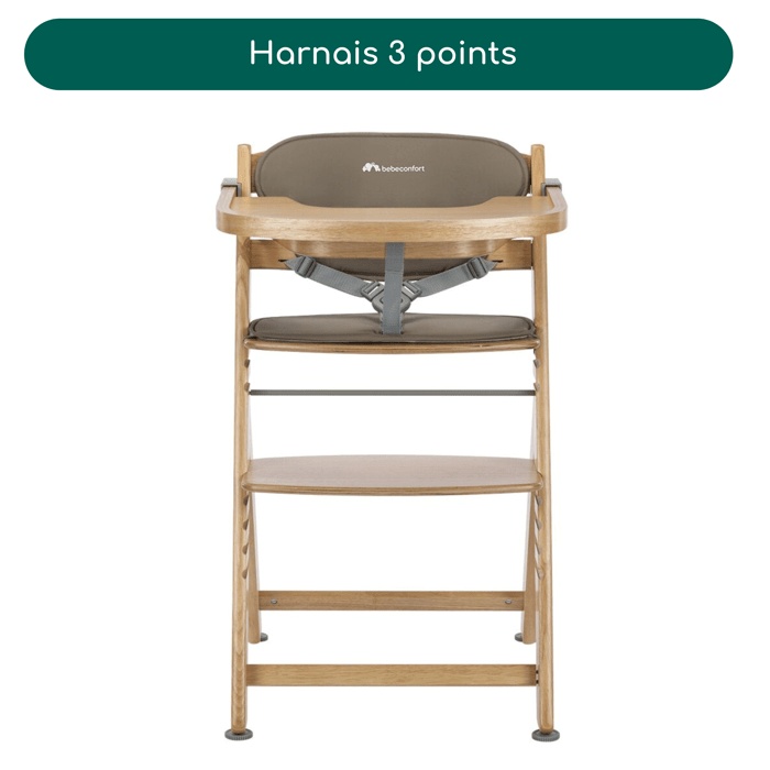 Bebeconfort Timba2 + Cushion, Baby High Chair, 6 Months - 99 Years, Up to 110 kg, Adjustable Seat/Footrest, Natural Wood + Beige