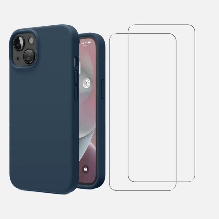 Capa EVETANE à prova de choque compatível com iPhone 13, azul marinho + 2 protetores de tela