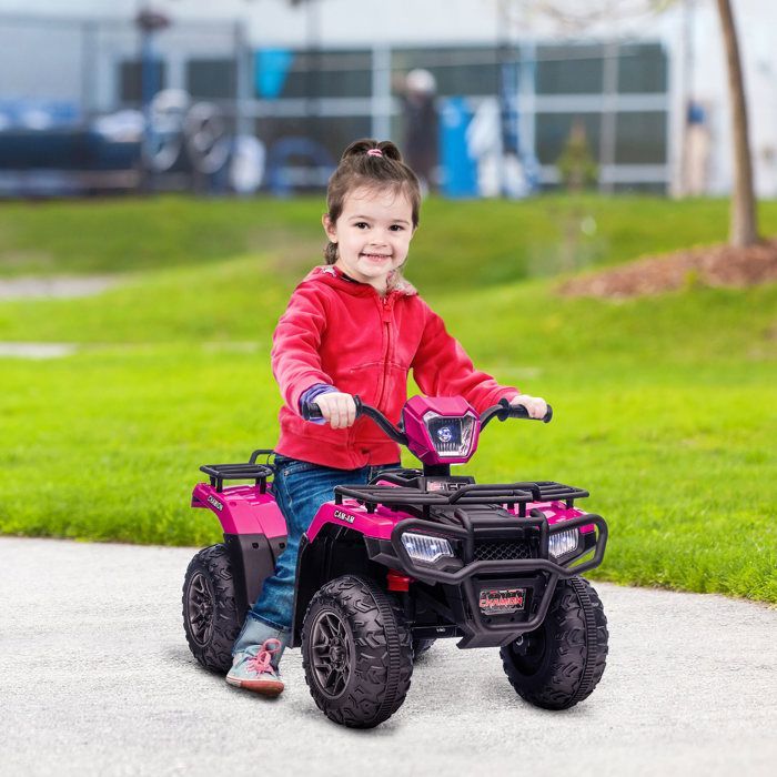 Quad eléctrico infantil - HOMCOM - 12V - doble motor, velocidad 2-4 km/h, faros y música - PP y acero - 88x45x50cm - rosa