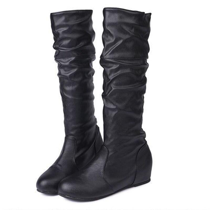 Bottes d'hiver pour femme, semelle plate, tige montante, bout rond, grandes pointures, chaussures pour femme X