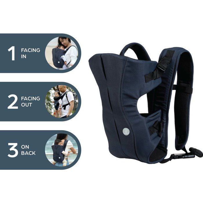 Marsupio DREAMBABY 3 in 1 per il trasporto in movimento - Leggero e traspirante - Orientamento fronte mamma/fronte strada e sulla schiena - Blu navy - 3,5-12 kg