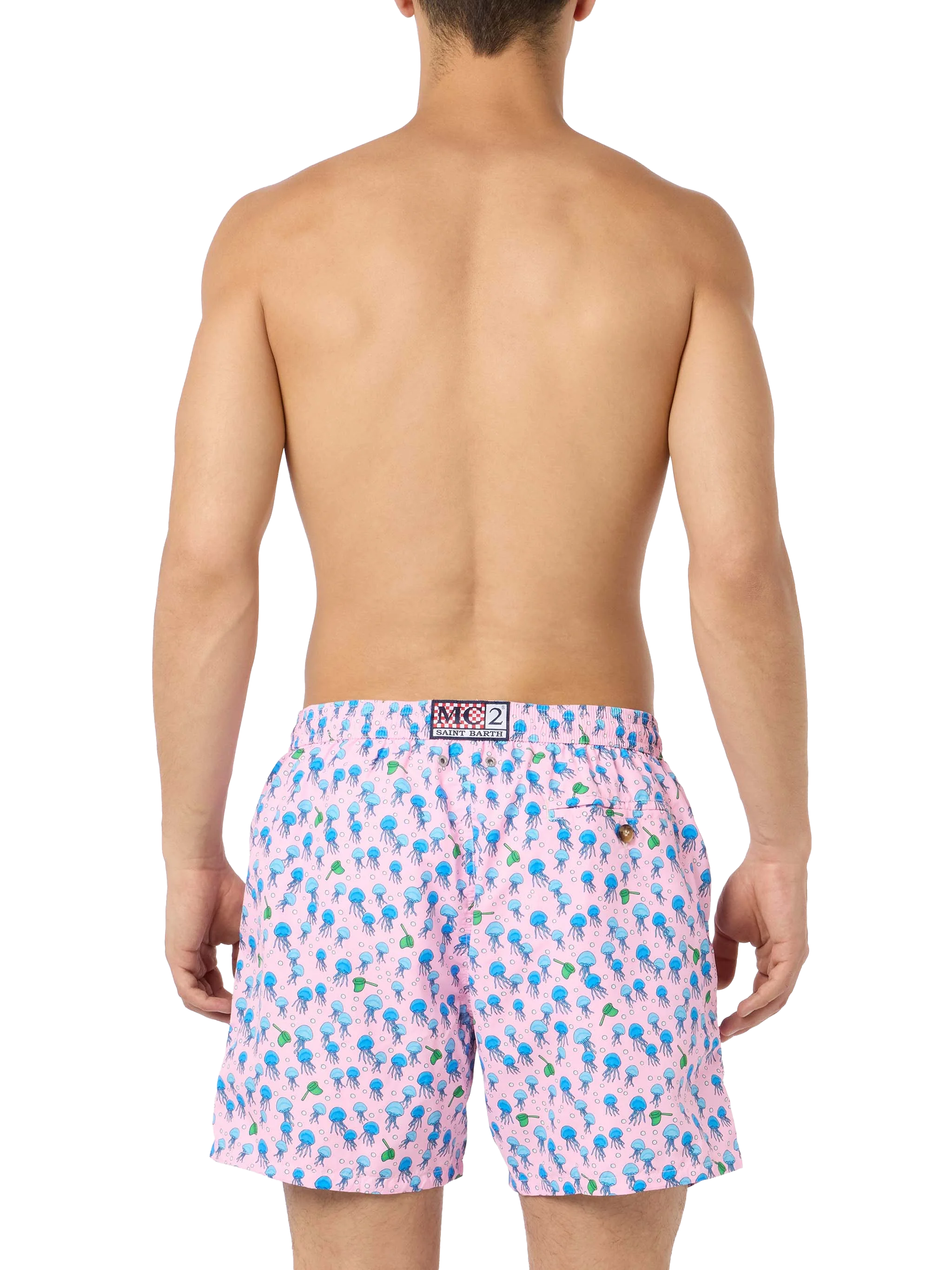 Man Lighting Mid-Length Swim Shorts – Lightweight, Quick-Drying, Anchor All-Over Print, Adjustable Drawcord, Side & Back Pockets | MC2 Saint Barth