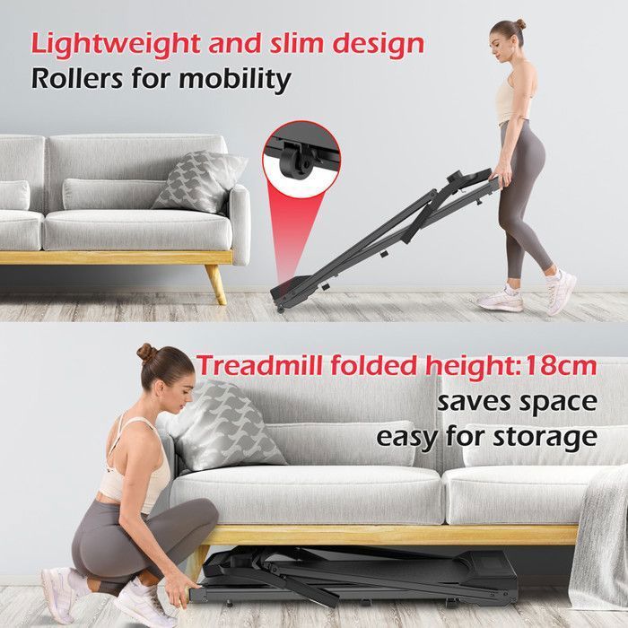 Tapis de course pliable - Dskeuzeew 4 en 1 Tapis de marche - Avec App et Bluetooth - Max.12 km/h - Surface 39 x103 cm
