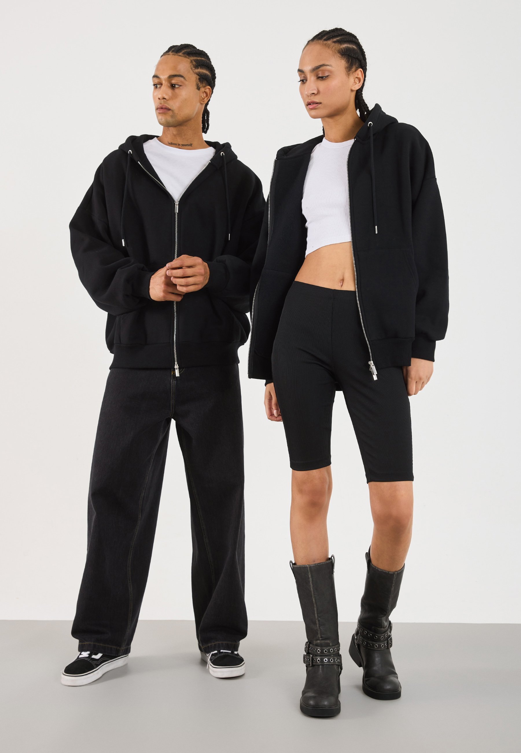 YOURTURN OVERSIZE BASIC ZIP HOODIE UNISEX - Mikina na zip - true black