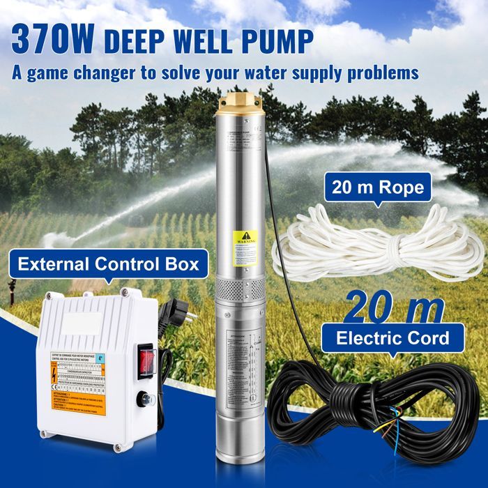 Dompelpomp voor diepe putten - Duoku - 370 W - 230 V, 110 l/min - 44 m opvoerhoogte - 20 m kabel