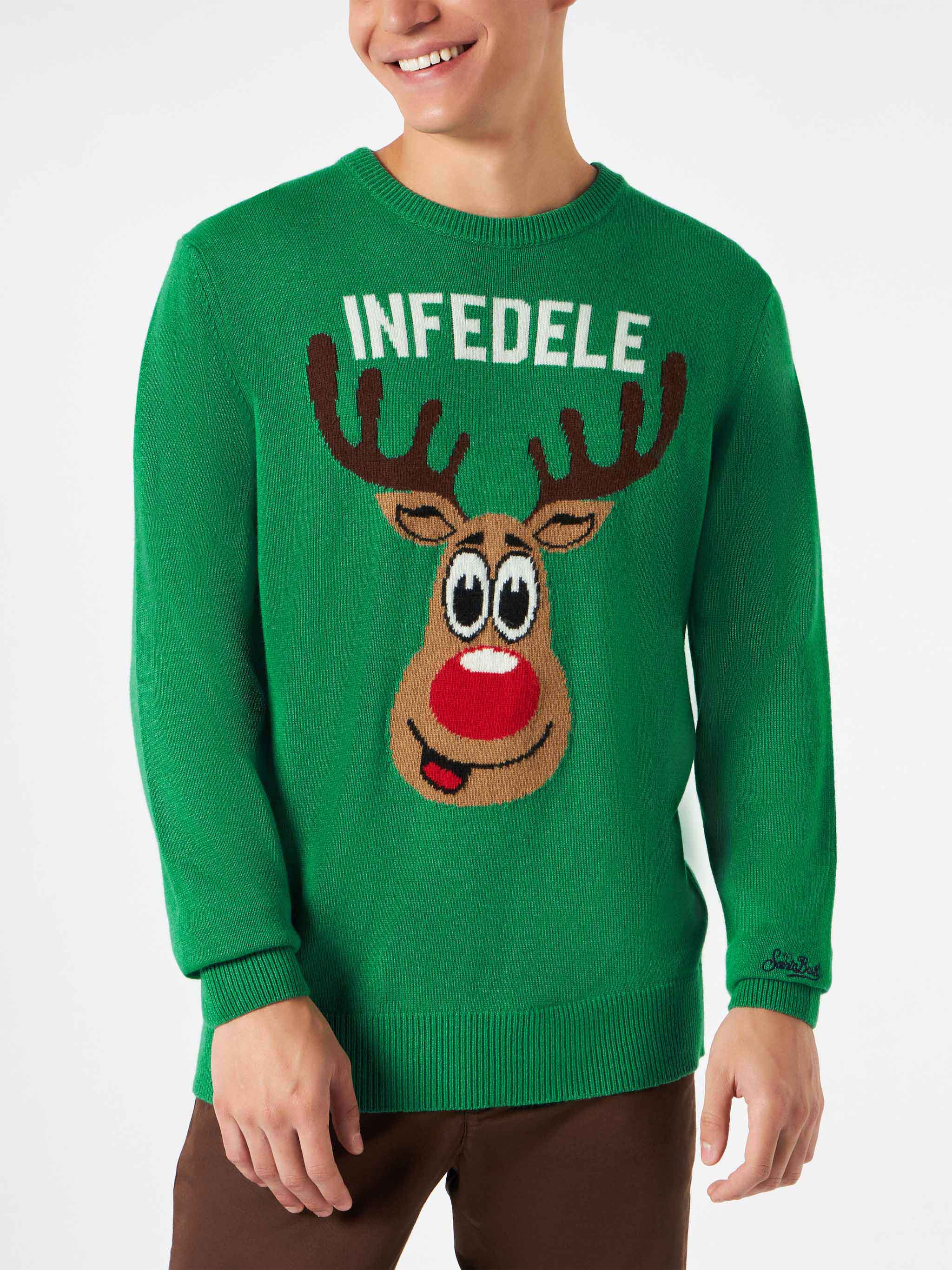 Groene herentrui met Infidel-print.