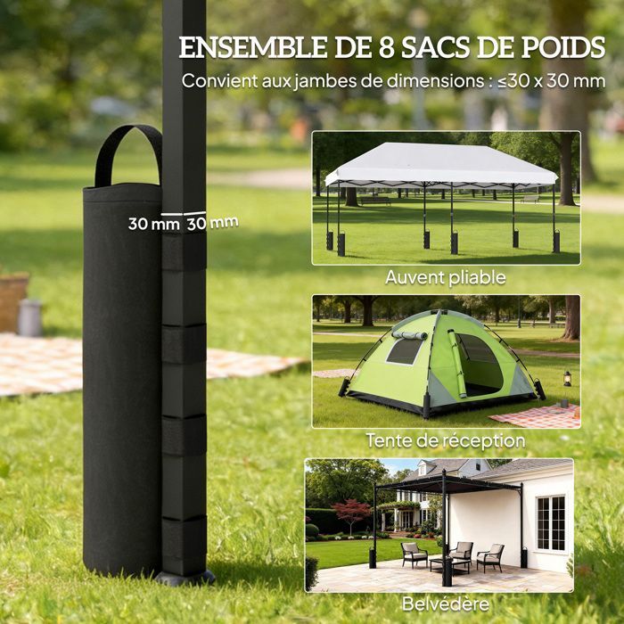Juego de 8 bolsas de peso para cenador - Outsunny - 40 kg - Tejido Oxford 600D resistente - Patas de tienda - Negro