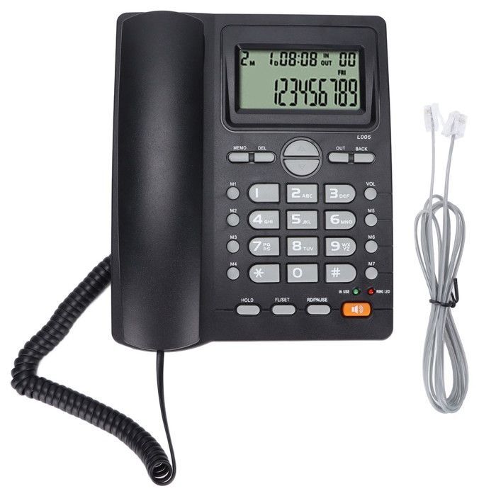 Teléfono con cable, identificador de llamadas, función de rellamada, negro, etiqueta Estilo 1