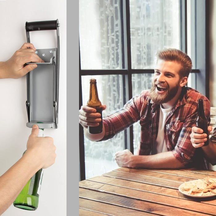 Trituradora de latas de pared de 33 x 9,5 cm, compactadora de cerveza/refrescos, palanca cómoda, acero resistente.