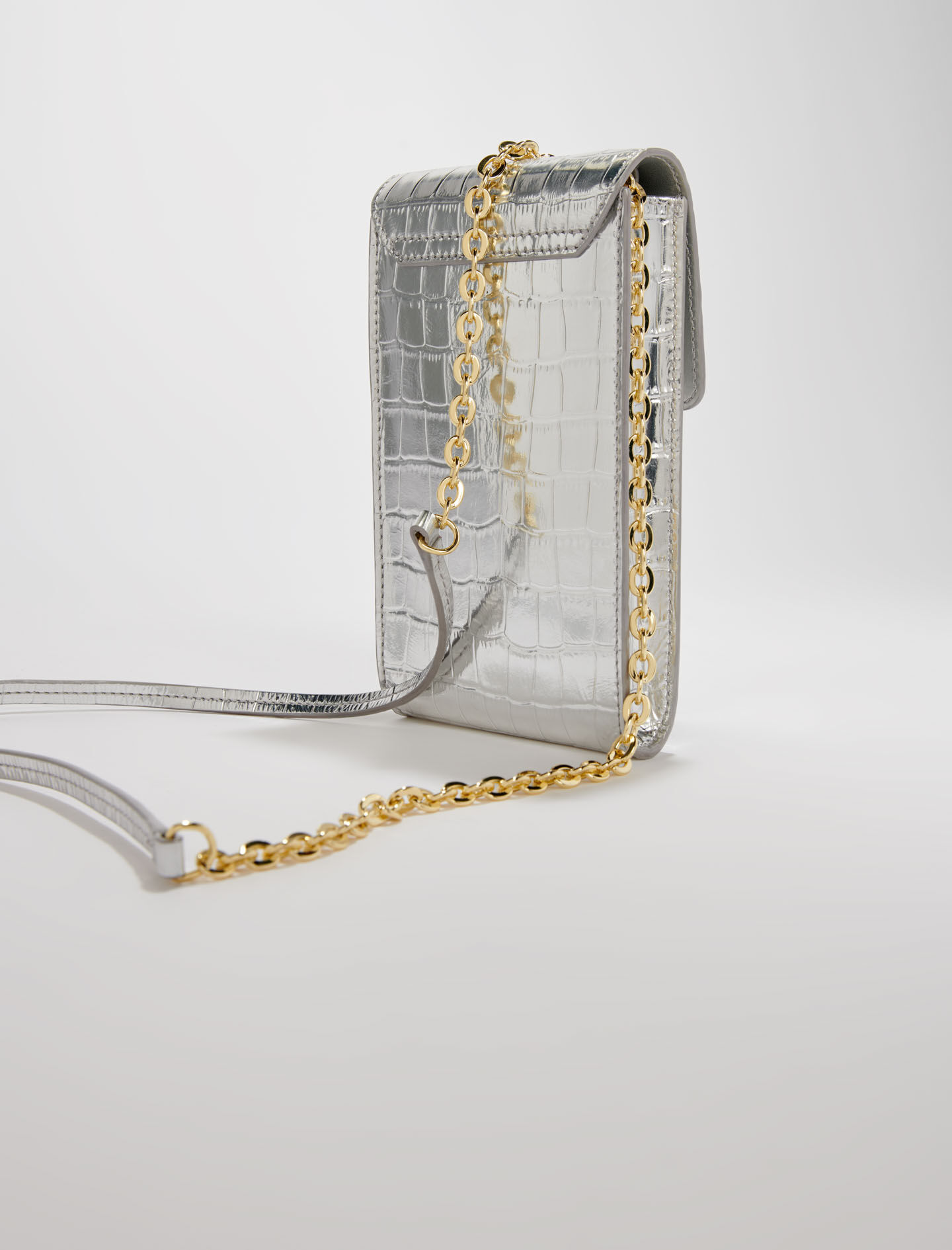 Metallic leren handtas met print - Zilver