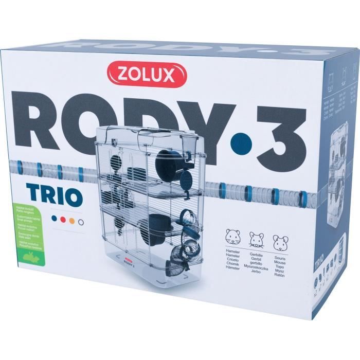 Cage sur 3 étages - ZOLUX - Rody3 trio - Pour hamsters, souris et gerbilles - L 41 x p 27 x h 53 cm - Bleu