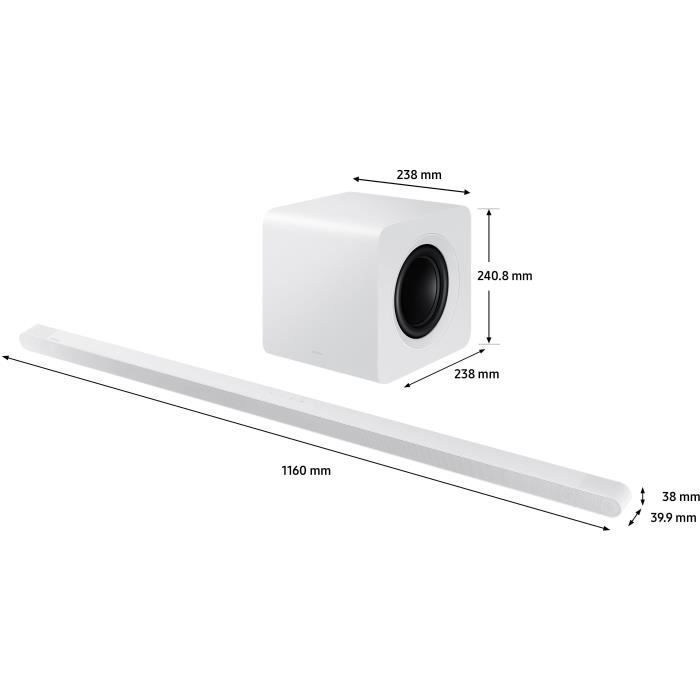 SAMSUNG HW-S801D/ZF - Barre de son 3.1.2ch - Atmos sans fil - Ultra-fine - Bluetooth - Contrôle vocal - Q-Symphony 3.0 - Blanc