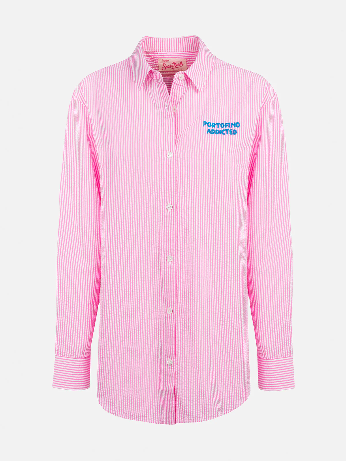 Brigitte damesblouse van Seeruscker-katoen met strepen en Myko-borduurwerk.