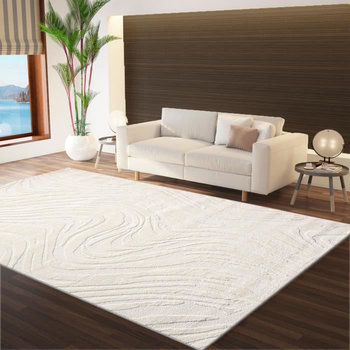 Tapete para sala de estar - VIMODA - Ondas 3D/Tema Berber - Creme/Cinza/Antracite - 80x150 cm