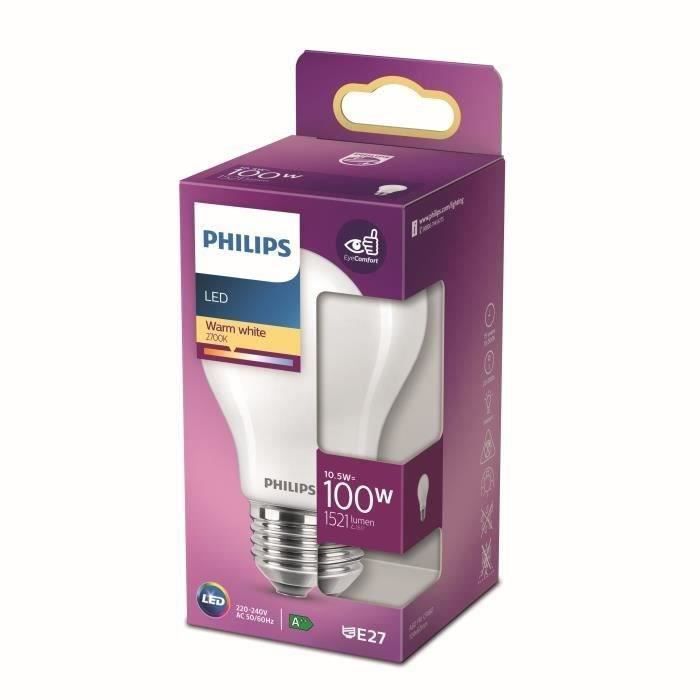 Bombilla LED Philips, equivalente a 100 W, E27, luz blanca cálida, no regulable, de plástico.