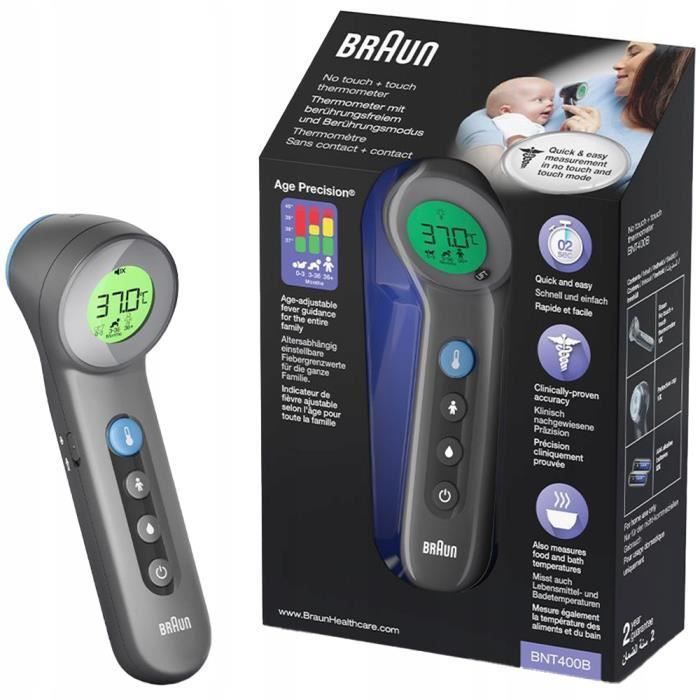 Termometro frontale senza contatto Braun BNT400 nero - Precisione in base all'età - Neonati, bambini, adulti