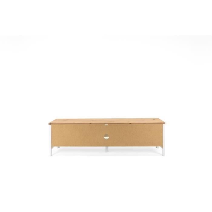 Mueble para TV con 2 cajones - Acabado en roble artesanal y blanco - 160 x 45 x 40 cm (ancho x profundidad x alto) - BERGEN