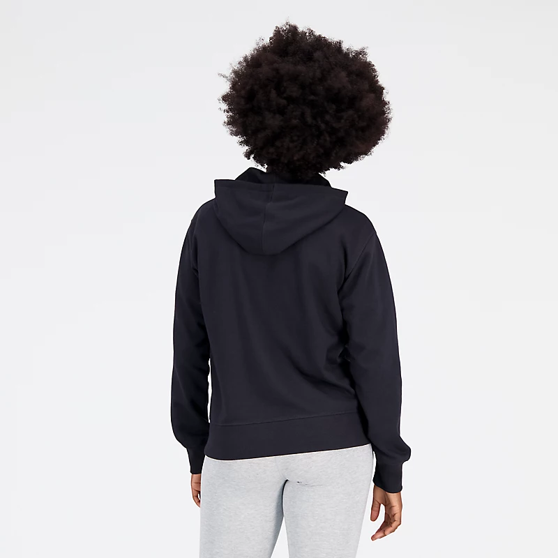 Sweat à capuche zippé NB Essentials pour femme, logo superposé - NOIR