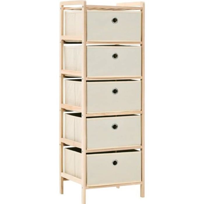 vidaXL Estantería de tela con 5 cestas, madera de cedro, color beige