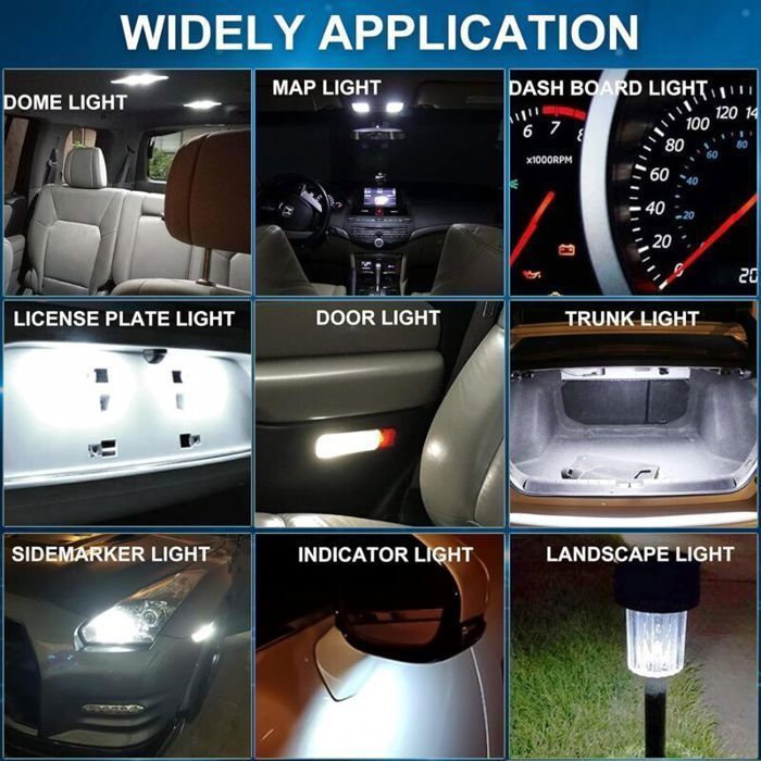 12 bombillas LED para coche 194 con chipset 3030, 2 SMD, T10, 194, 168, W5W, tipo cuña, 1,5W, 12V, para luz de cortesía de matrícula.