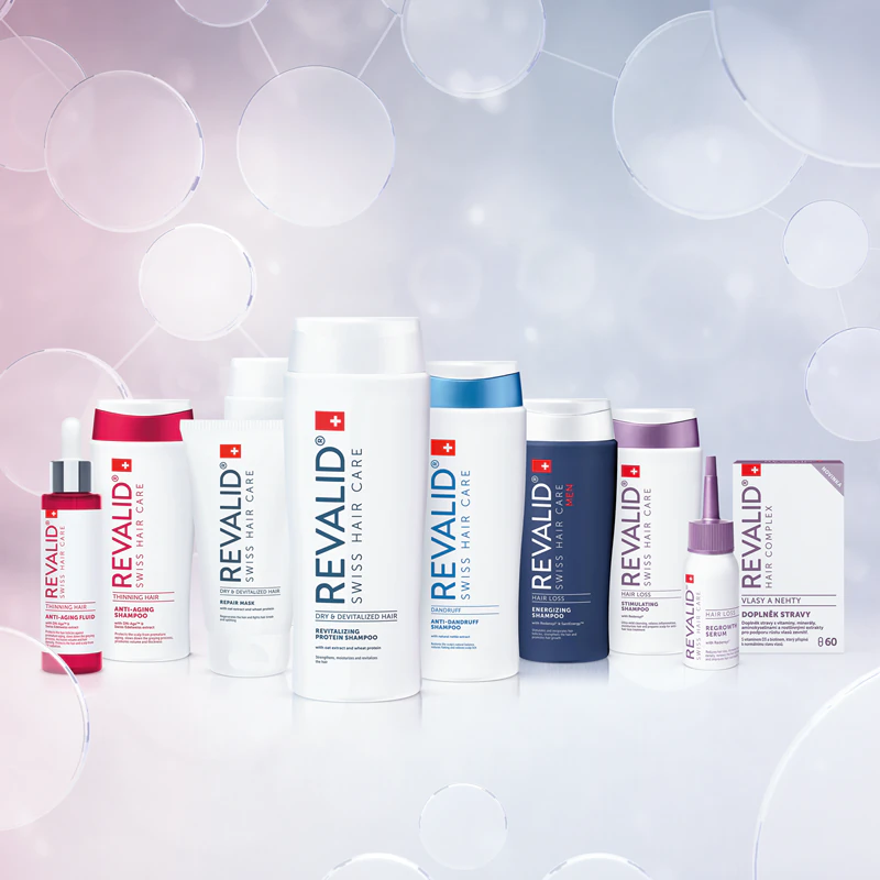 Revalid Hair Tonic, um tônico energizante com cafeína para estimular o crescimento capilar.
