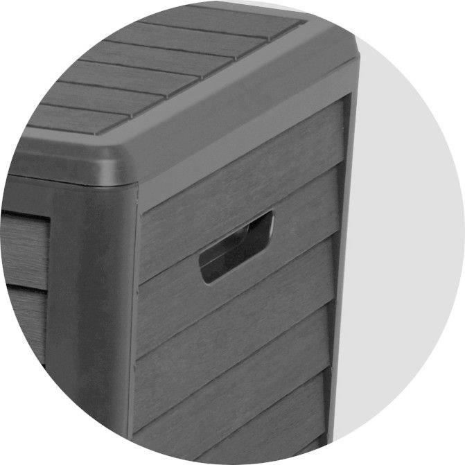 Gartenbox aus Kunststoff – EDA – BAYA – 420 l – Holzoptik – 117,3 x 54,8 x 65,3 cm (H) – Anthrazitgrau