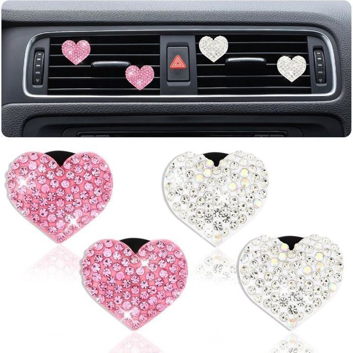 Juego de 4 ambientadores para coche con clip en forma de corazón - Decoración interior del coche - AMBIENTADOR PARA COCHE - FRAGANCIA PARA COCHE