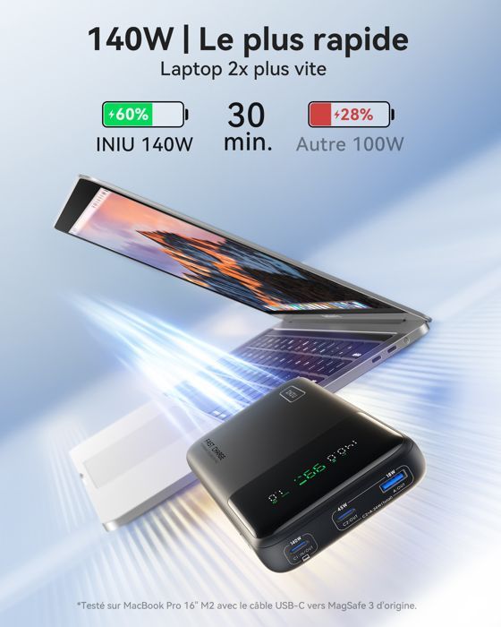 Bateria externa INIU, Power Bank de 140 W e 27000 mAh, bateria portátil com entrada e saída USB-C e carregamento rápido PD3.1, compatível com