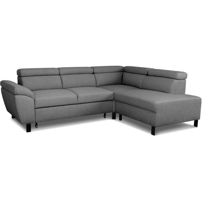 Sofá esquinero convertible - 4 personas - STAN - Tela antracita - 3 reposacabezas - Reversible - 243 x 92 x 184 cm