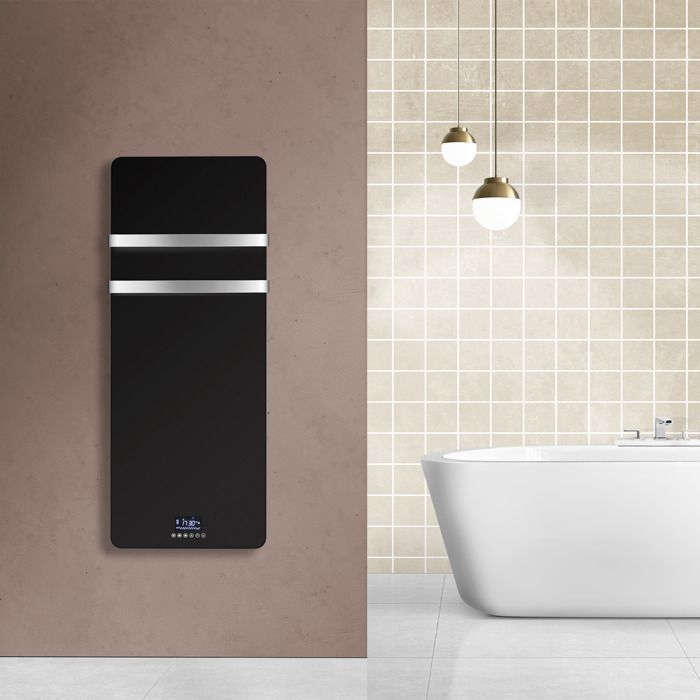 Sèche-Serviette Electrique en Verre mural Omiros Sannover 850 W Noir