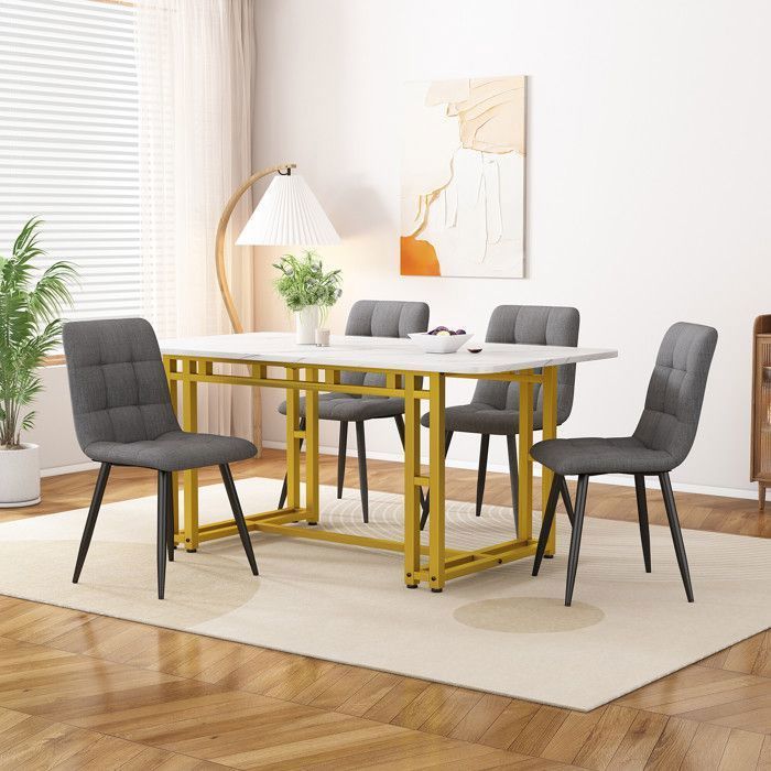 Juego de mesa de comedor de 120 × 70 cm con 4 sillas - Juego moderno de mesa y sillas para cocina/sala de estar - Sillas de lino gris oscuro