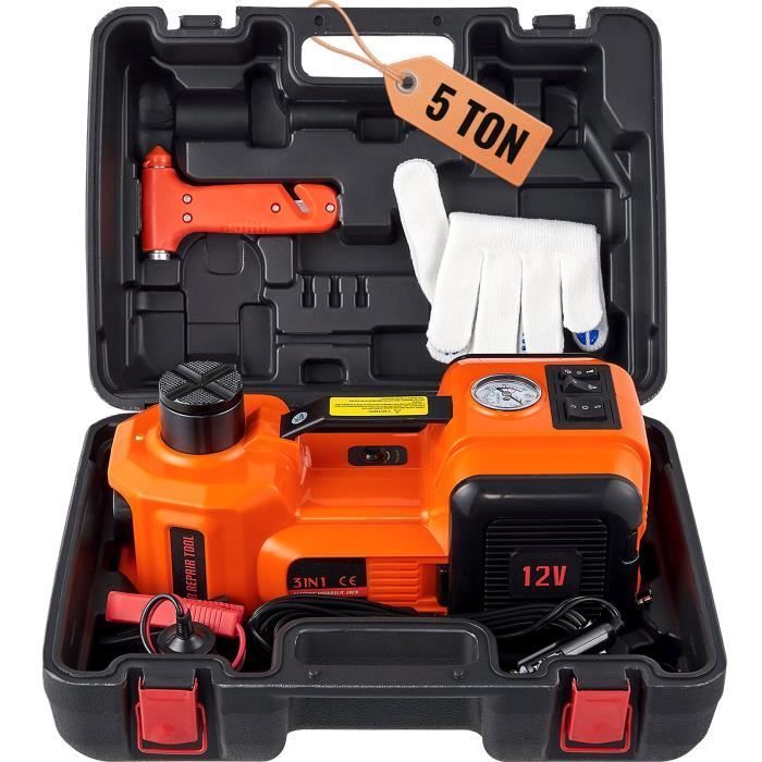 Gato hidráulico eléctrico para coche VEVOR 5T 12V con inflador incorporado.
