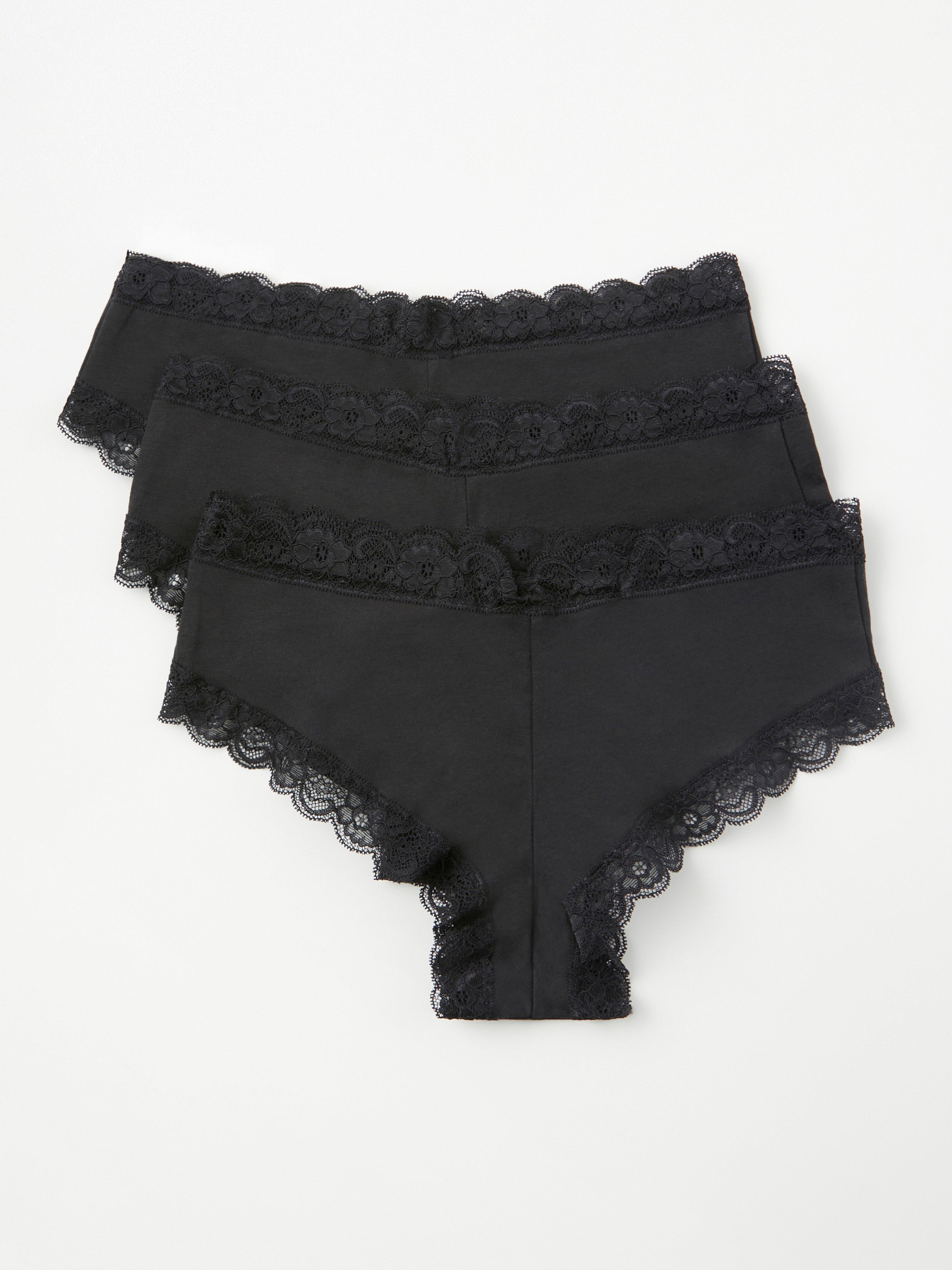 Paquete de 3 bragas brasileñas de tiro normal, color negro.