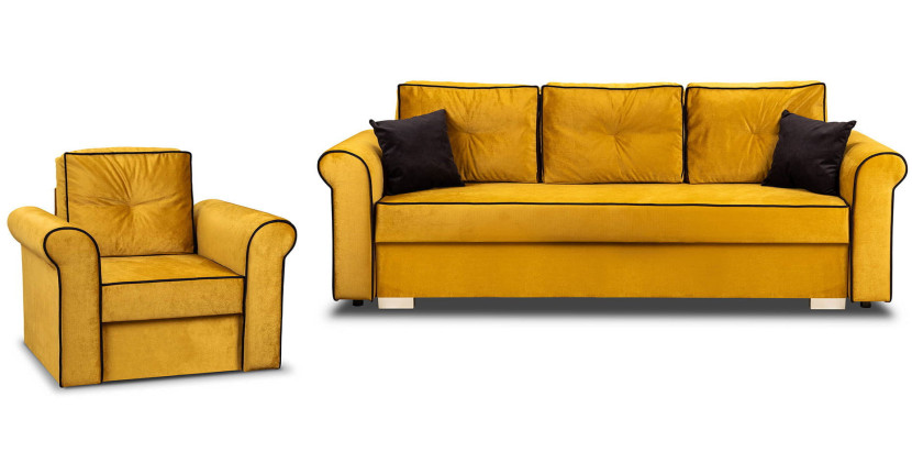 Zestaw Wypoczynkowy do Salonu Merida Sofa   Fotel Żółty