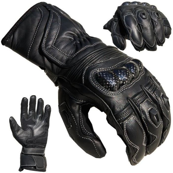 PROANTI Racing Black Leather Motorcycle Gloves, CE Approved