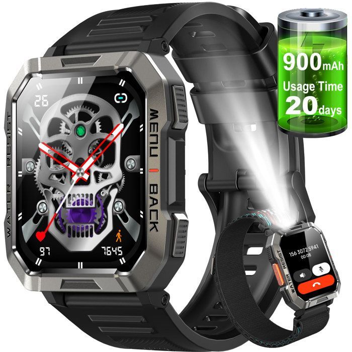 Blackview Montre Connectée Homme - Batterie 900 mAh - Boussole - Lampe de poche - Smartwatch Compatible Android iOS Samsung Huawei