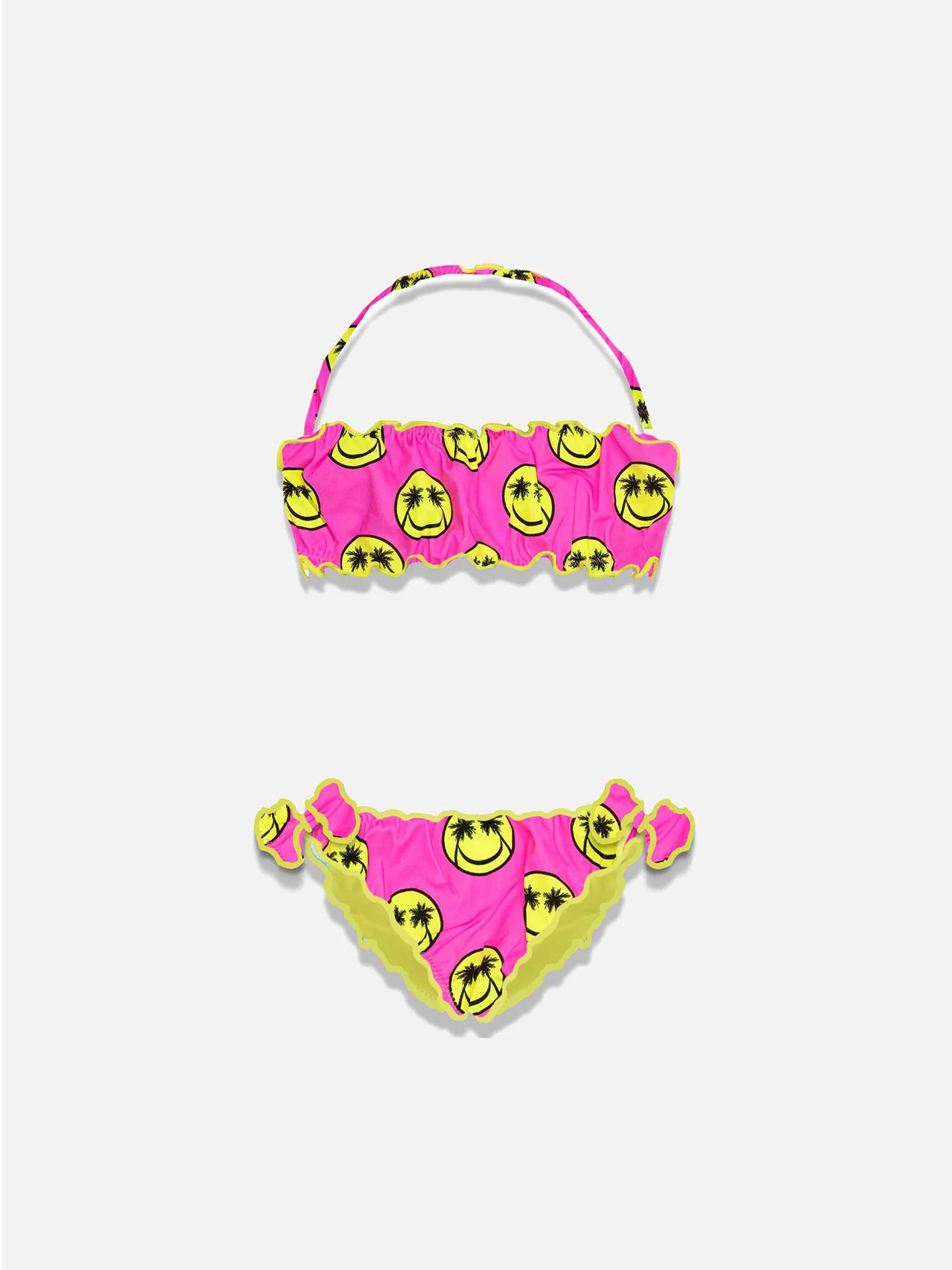 Bandeaubikini voor meisjes met smileyprint