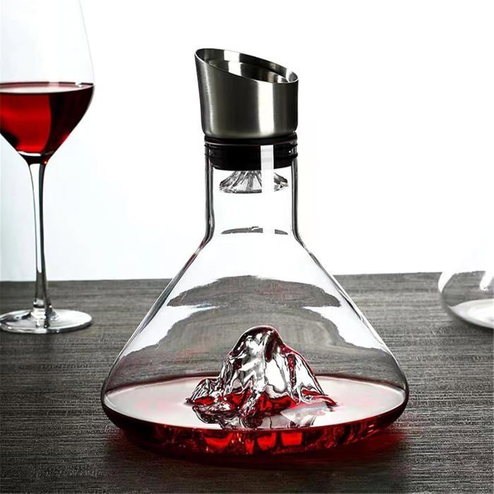 Decantador de vino tinto de 1500 ml con aireador incorporado, vertedor de acero inoxidable con tapa, filtro y tapa transparente.