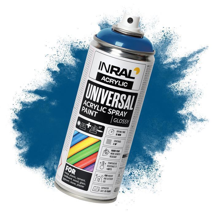 Peinture acrylique aérosol INRAL RAL5010 bleu gentiane brillant – séchage rapide, protection durable intérieur/extérieur – 400 ml