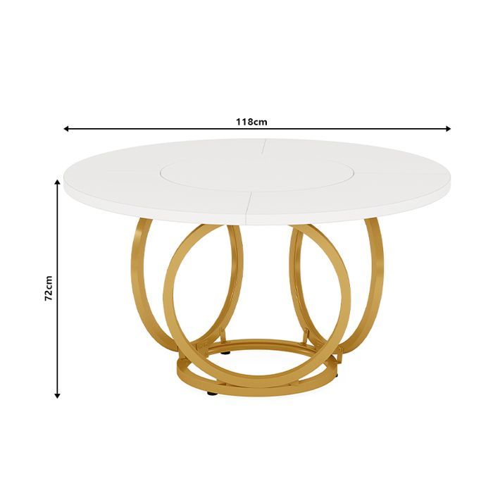 Mesa de comedor redonda, 120 × 75 cm, mesa de cocina blanca para 4 personas, patas de metal dorado, blanco y dorado.