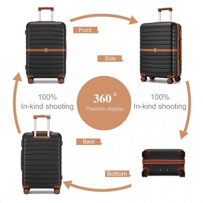 Kono 3er-Set Hartschalenkoffer (55/66/76 cm) ABS+PC – Kabinenkoffer, leicht und robust, 4 Rollen und Sicherheitsschloss, Schwarz