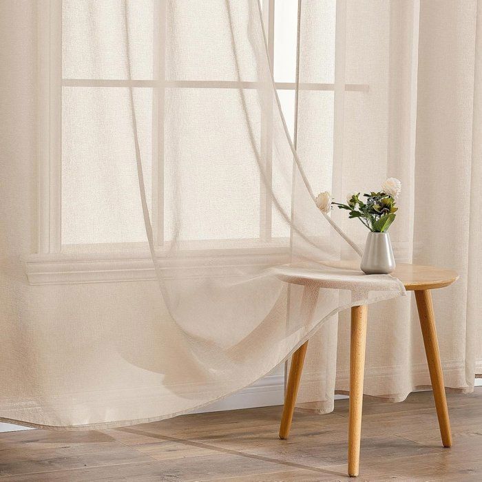 Sæt med 2 transparente gardiner med hulmønster, halvtransparente indendørs gardiner til soveværelse, stue, hjem, 140x220 cm, beige