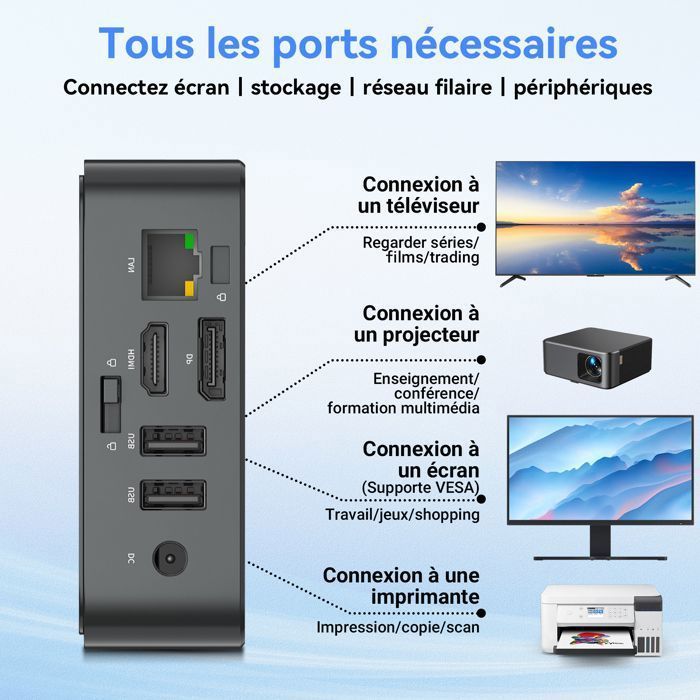 Blackview MP50 Mini PC Avec clavier et souris 16Go DDR4 512Go SSD Windows 11 Pro AMD 3500U 3.7GHz - 4K HD Double WiFi5 HDMI - Noir