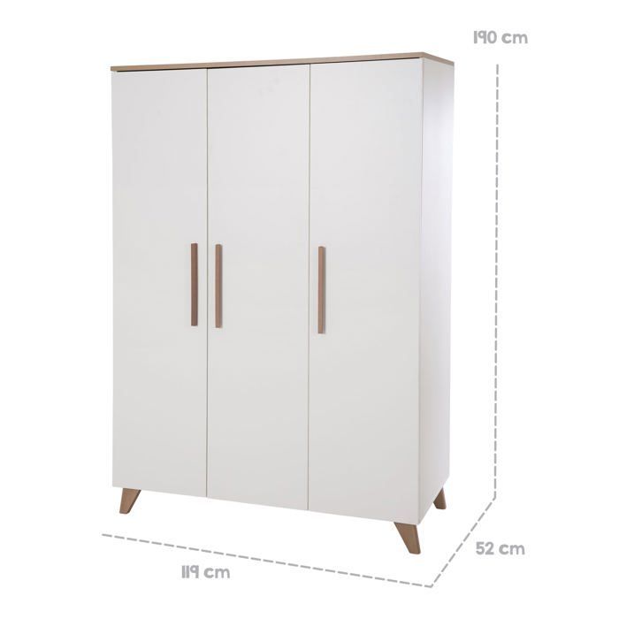 Complete baby bedroom set: Convertible cot 70 x 140 cm + changing table + 3-door wardrobe - OLE - ROBA - Dark Oak / White