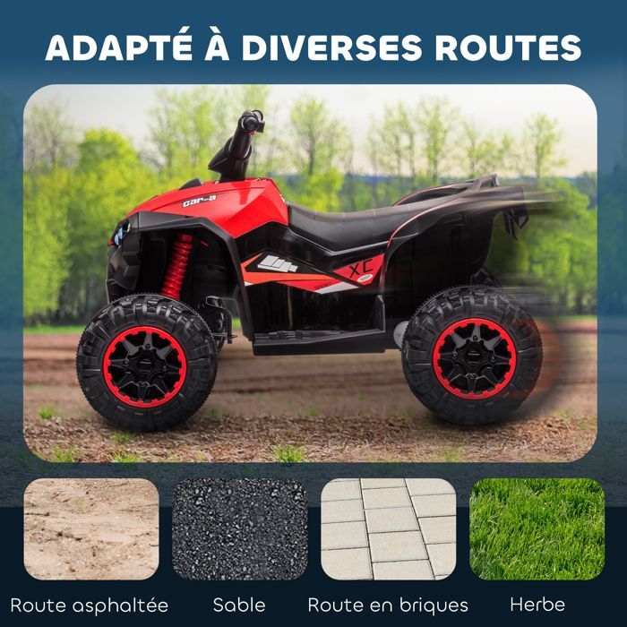 12V Electric Quad Bike for Kids - HOMCOM - 2 Motors, 2 Speeds (3-6 km/h) - LED Headlights, Horn - Ages 3-5 - Red