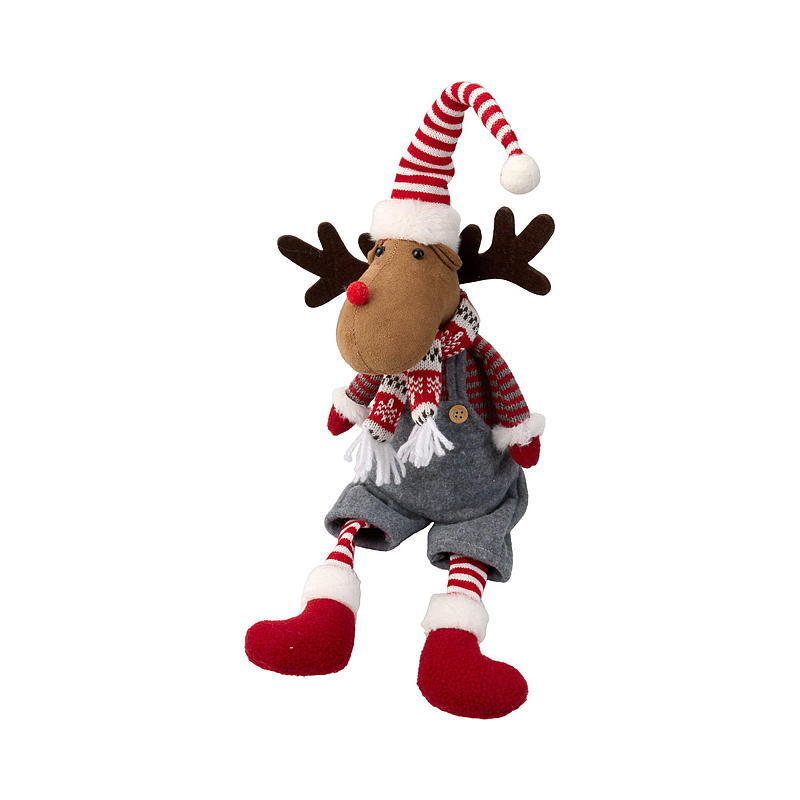 Alce da 54 cm con cappello di Babbo Natale e zampe pendenti