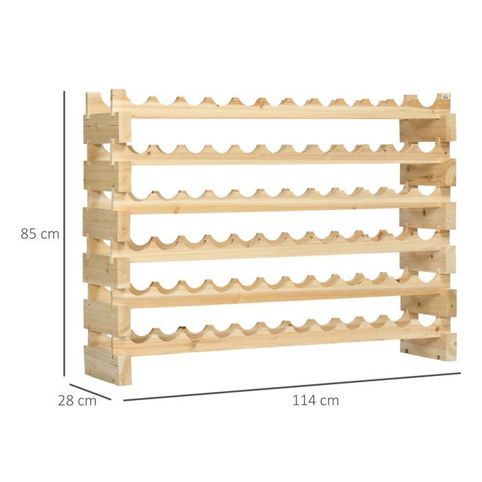 Botellero - HOMCOM - 72 botellas, 6 niveles, modular, apilable, para bodegas y bares - madera de abeto - 114x28x85cm - natural