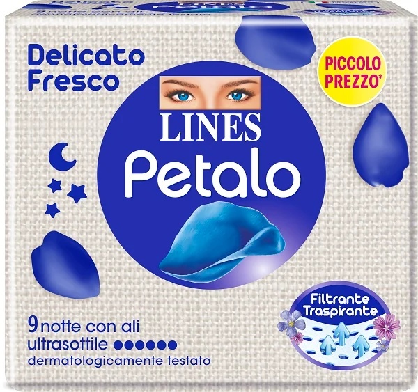 Compresas sanitarias LINES Petal Midnight Blue con alas, 9 unidades