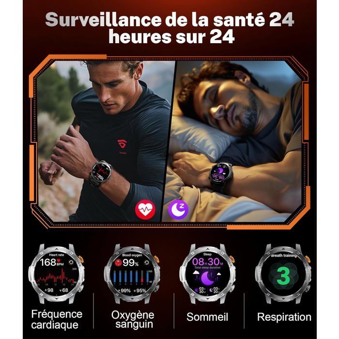 Montre Connectée Homme Avec 1000Mah Batterie 1,75